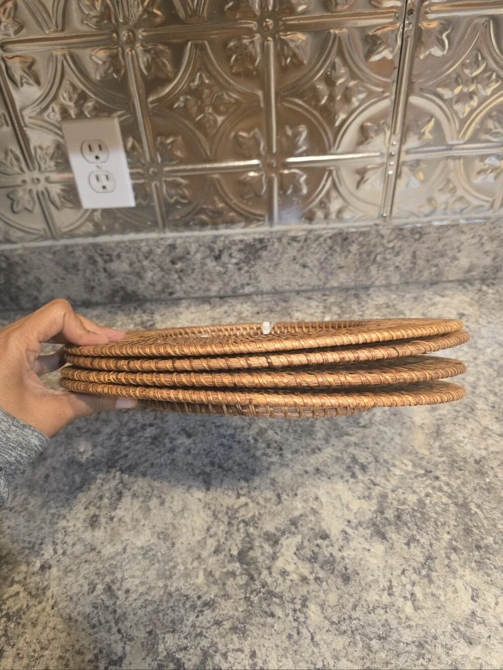 Set of 4 Pier 1 Woven Rattan Charger Plates Natural Wicker Boho Table Decor 13”